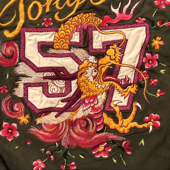 Lucky Brand Hoodie Embroidered Zip Sweatshirt Dragon Design Vintage Artwear  XL - Picture 5 of 12